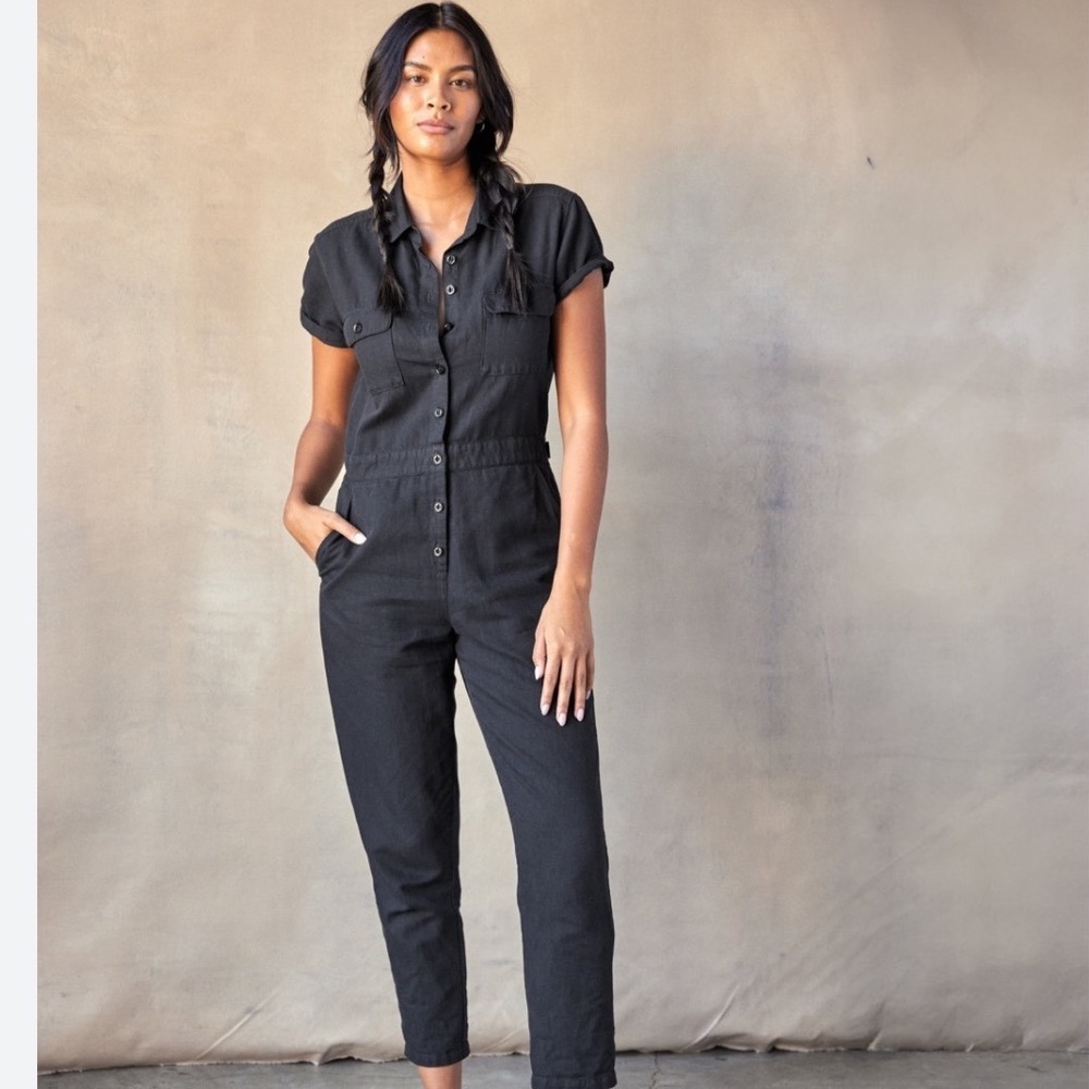 Outerknown Womens SEA Suit Utility Jumpsuit Navy Blue Organic Cotton Linen Small